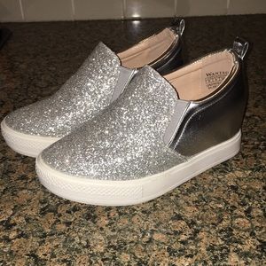 Women’s silver glitter wedge sneakers